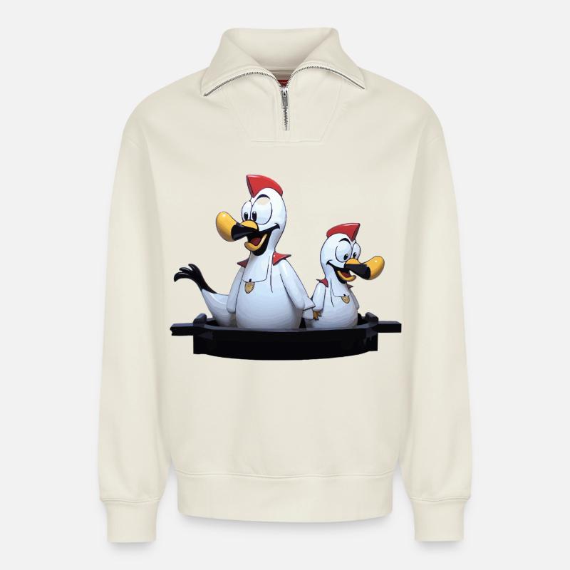 Duo de mouettes sur la jetée - Sweat unisexe décontracté en coton biologique à demi-zip – de SPREAD - blanc cassé
