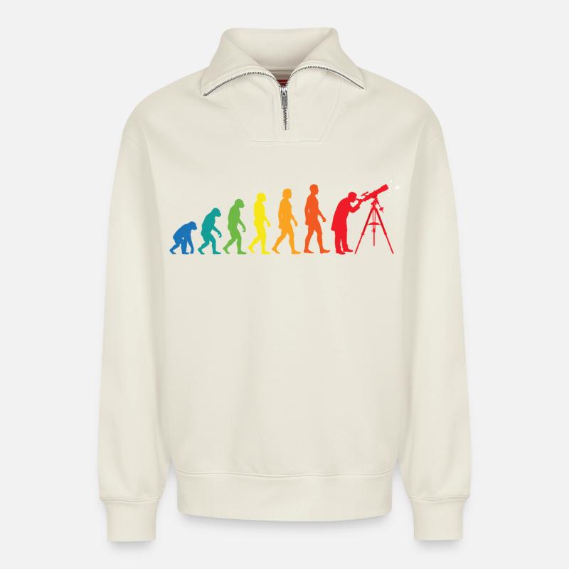Evolution Astronomy – Space Telescope Design - Relaxed Unisex Organic Half Zip Sweatshirt – by SPREAD - off white