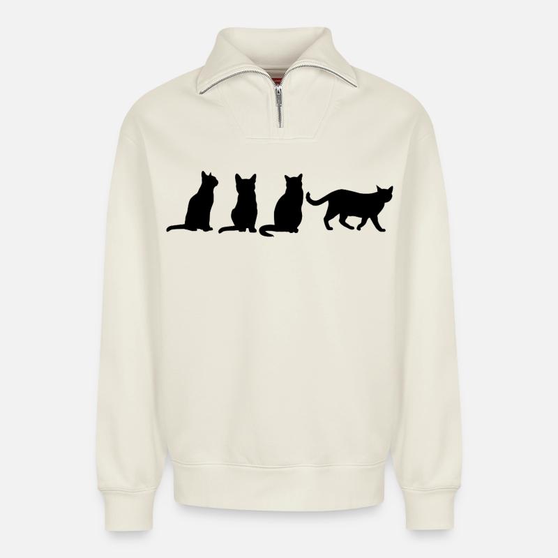 Katzen - Relaxed Unisex Organic Half Zip Sweatshirt – von SPREAD - Naturweiß