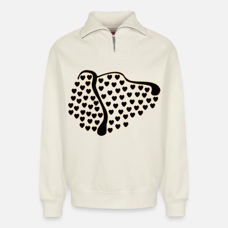 Hunde Liebe Herz - Relaxed Unisex Organic Half Zip Sweatshirt – von SPREAD - Naturweiß