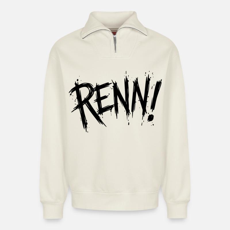 Renn! - Relaxed Unisex Organic Half Zip Sweatshirt – von SPREAD - Naturweiß