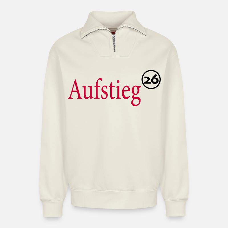 Aufsteiger 2026 Aufstieg - Relaxed Unisex Organic Half Zip Sweatshirt – von SPREAD - Naturweiß