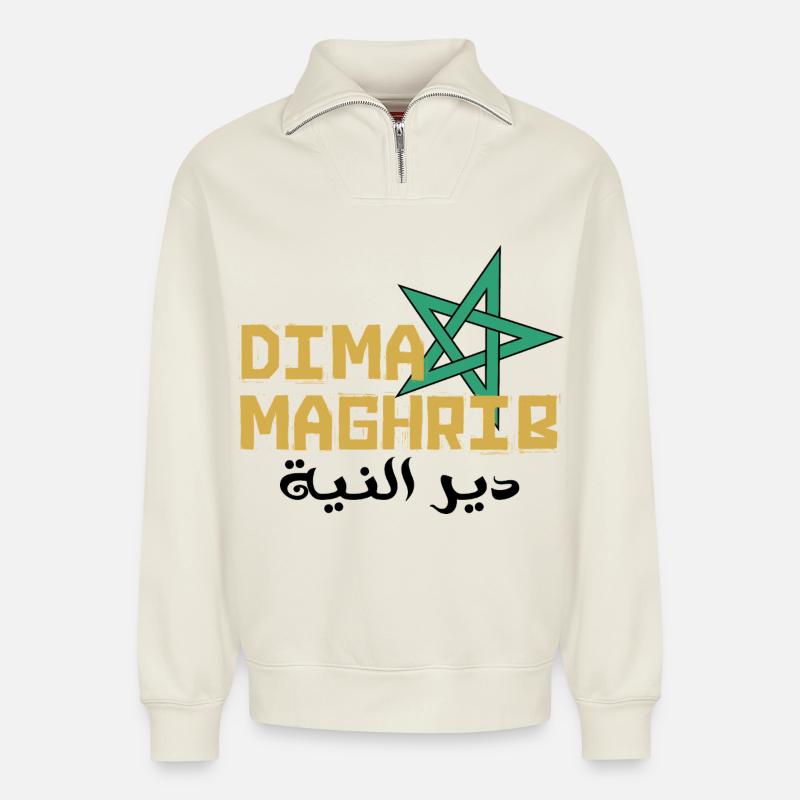 Es lebe Marokko - Relaxed Unisex Organic Half Zip Sweatshirt – von SPREAD - Naturweiß