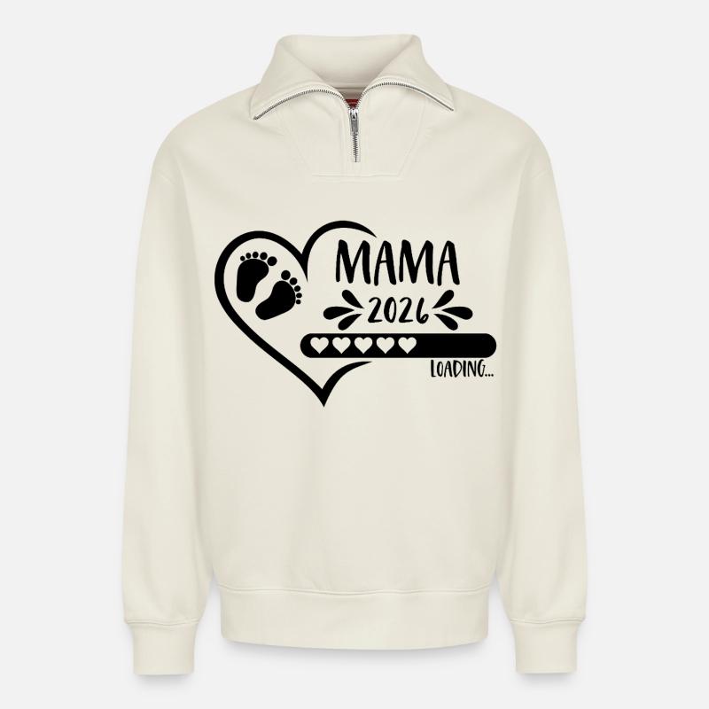 Mama 2026 Loading - Relaxed Unisex Organic Half Zip Sweatshirt – by SPREAD - off white
