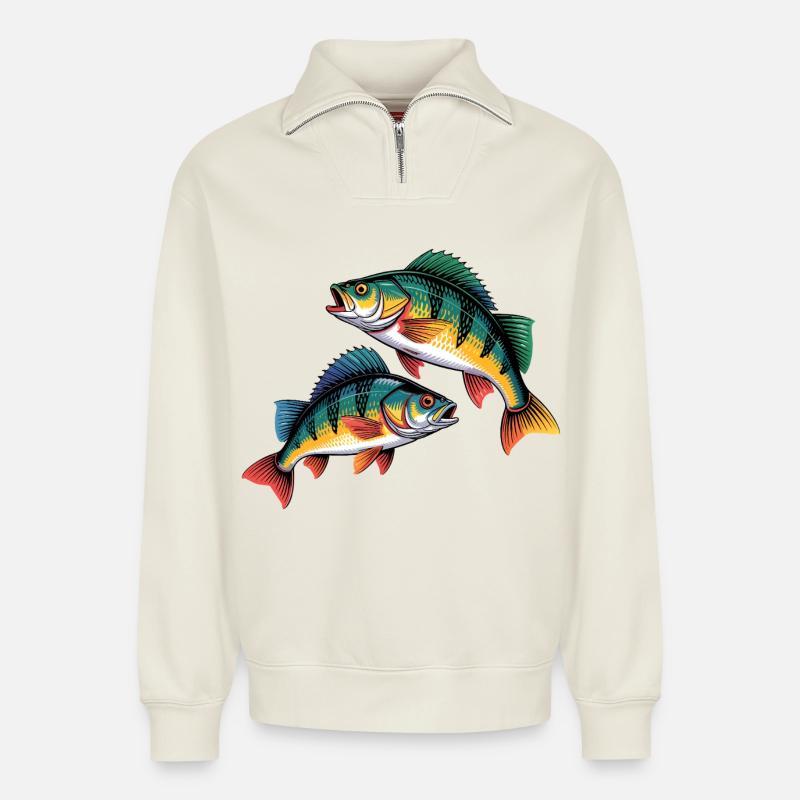 two perch - Relaxed Unisex Organic Half Zip Sweatshirt – by SPREAD - off white