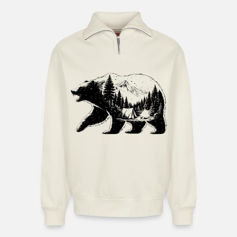 Bären-Campinglandschaft - Relaxed Unisex Organic Half Zip Sweatshirt – von SPREAD - Naturweiß