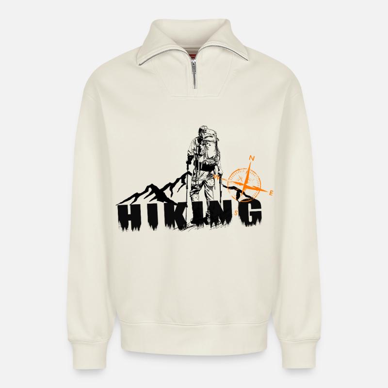 Männer Wanderer Motiv  - Relaxed Unisex Organic Half Zip Sweatshirt – von SPREAD - Naturweiß