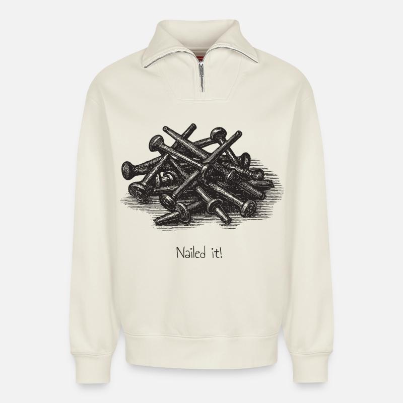 Nailed it! - Relaxed Unisex Organic Half Zip Sweatshirt – von SPREAD - Naturweiß