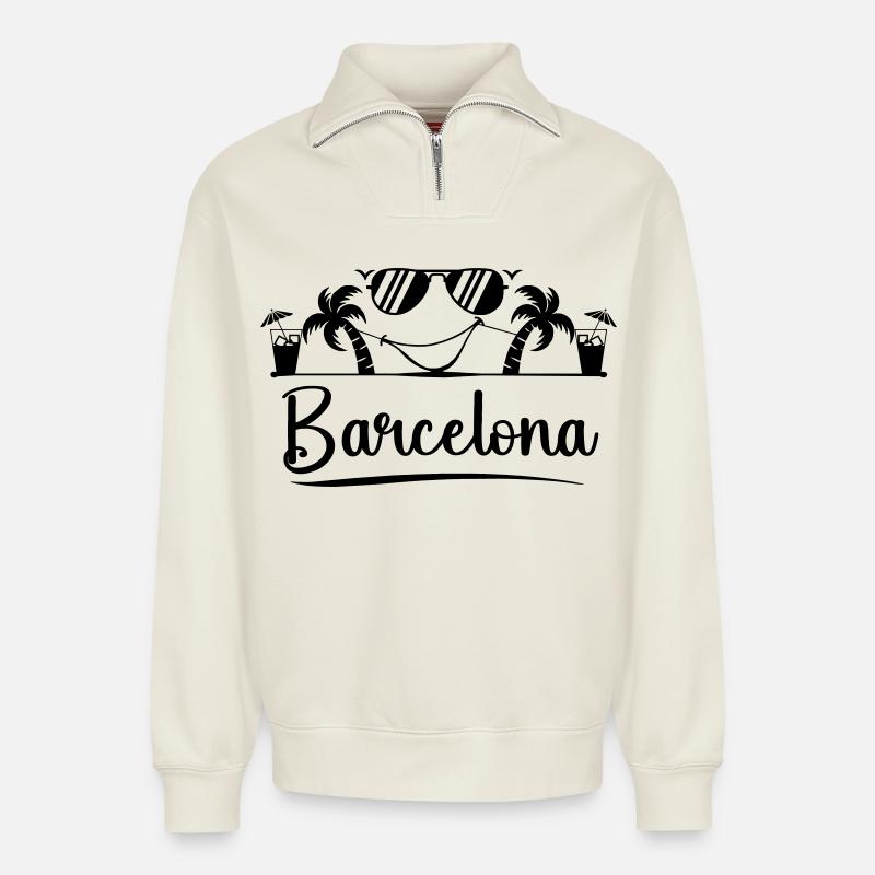 Barcelona - Relaxed Unisex Organic Half Zip Sweatshirt – von SPREAD - Naturweiß