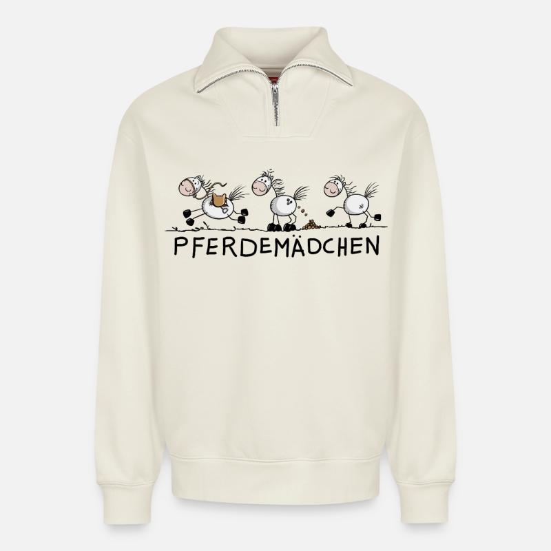 Pferdemädchen Pferde Strichmännchen Zeichnung  - Relaxed Unisex Organic Half Zip Sweatshirt – von SPREAD - Naturweiß