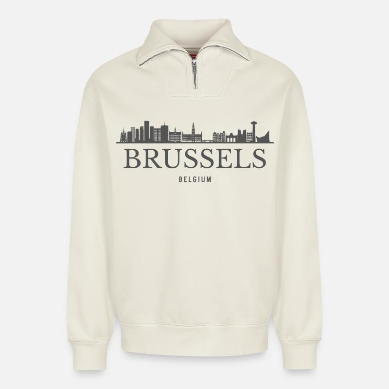 Brüssel, Belgien, Brüsseler Skyline - Relaxed Unisex Organic Half Zip Sweatshirt – von SPREAD - Naturweiß