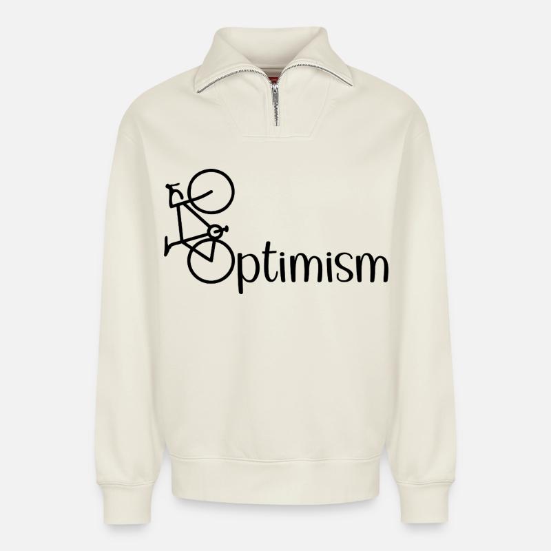 Optimism Cycling Cyclist - Relaxed Unisex Organic Half Zip Sweatshirt – von SPREAD - Naturweiß