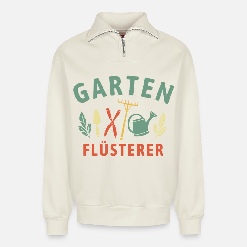 Garten Flüsterer - Retro Gärtner Natur - Relaxed Unisex Organic Half Zip Sweatshirt – von SPREAD - Naturweiß