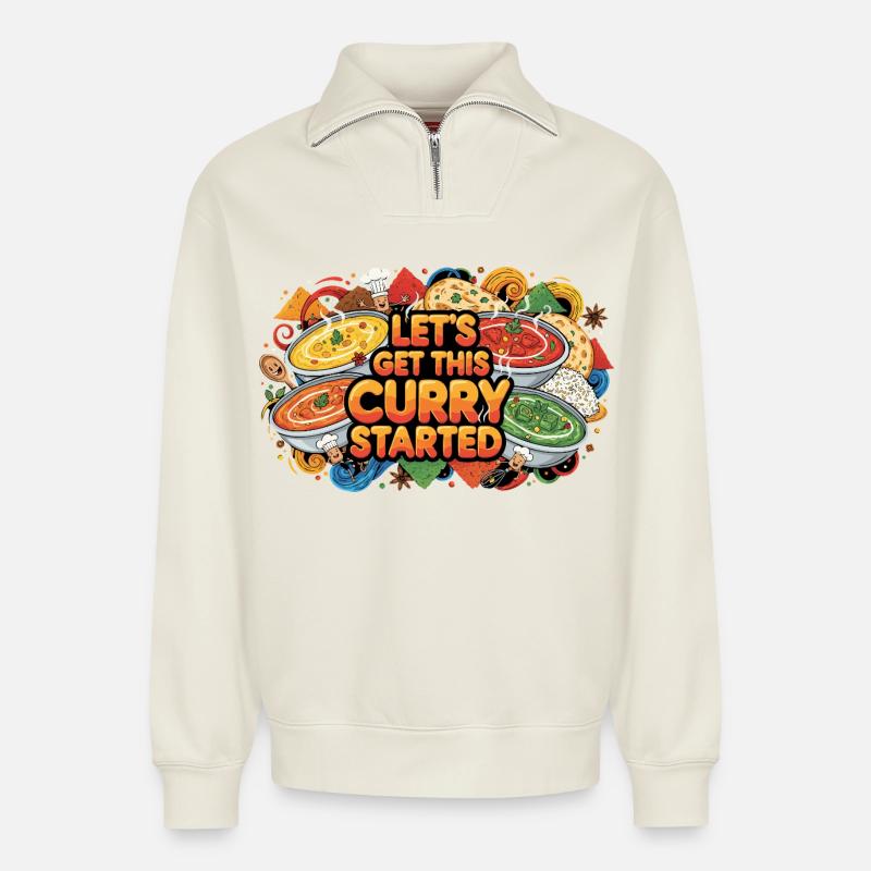 Let's get Curry started - Relaxed Unisex Organic Half Zip Sweatshirt – von SPREAD - Naturweiß