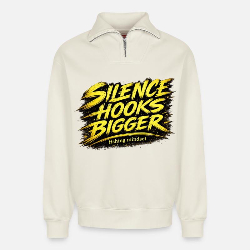 Silence Hooks – Bigger Angel-Mindset-Design - Relaxed Unisex Organic Half Zip Sweatshirt – von SPREAD - Naturweiß