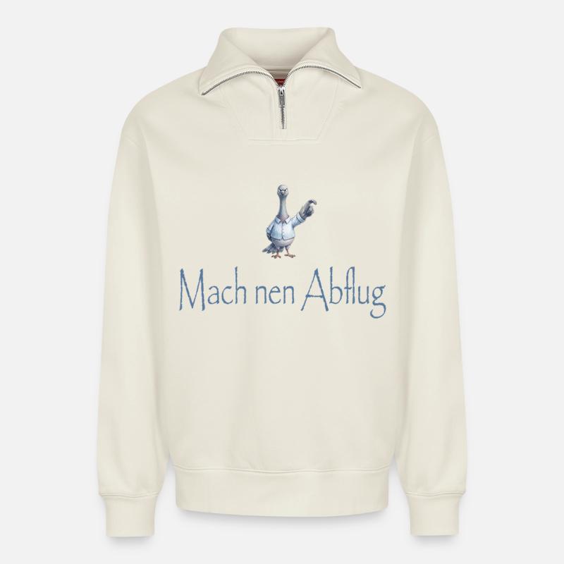 Mach nen Abflug - Relaxed Unisex Organic Half Zip Sweatshirt – von SPREAD - Naturweiß