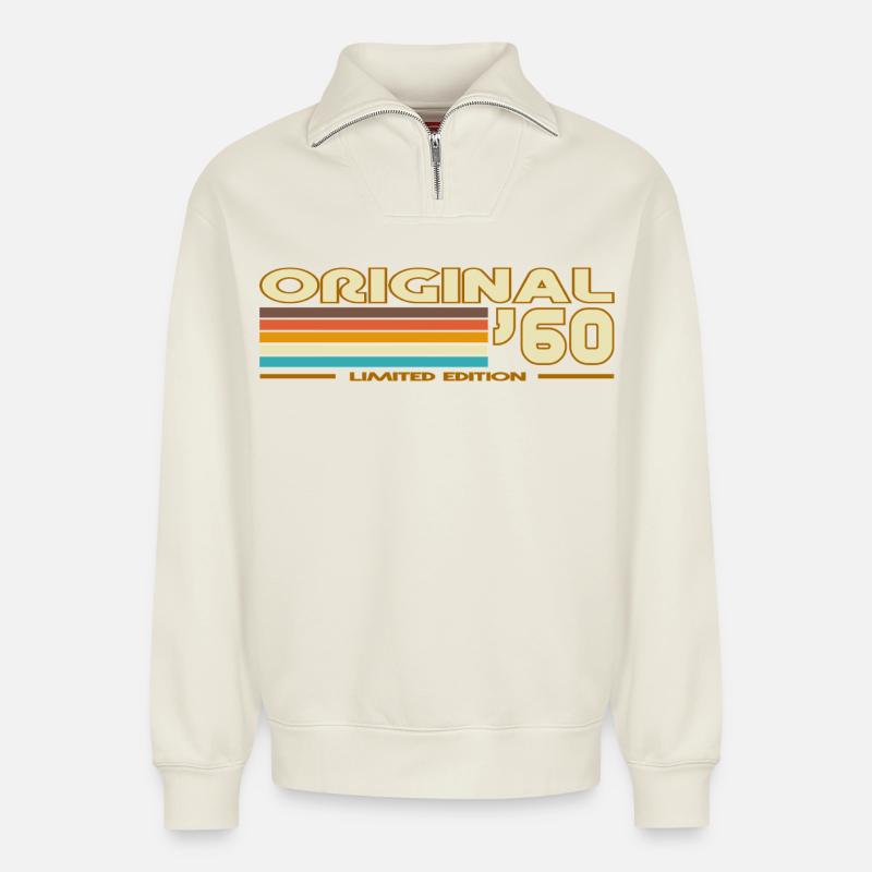 1960 - Relaxed Unisex Organic Half Zip Sweatshirt – von SPREAD - Naturweiß