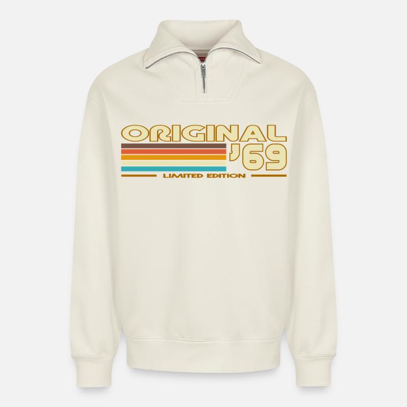 1969 - Relaxed Unisex Organic Half Zip Sweatshirt – von SPREAD - Naturweiß