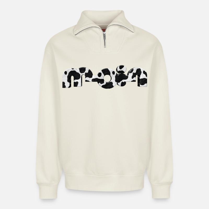 Hello - Relaxed Unisex Organic Half Zip Sweatshirt – by SPREAD - off white