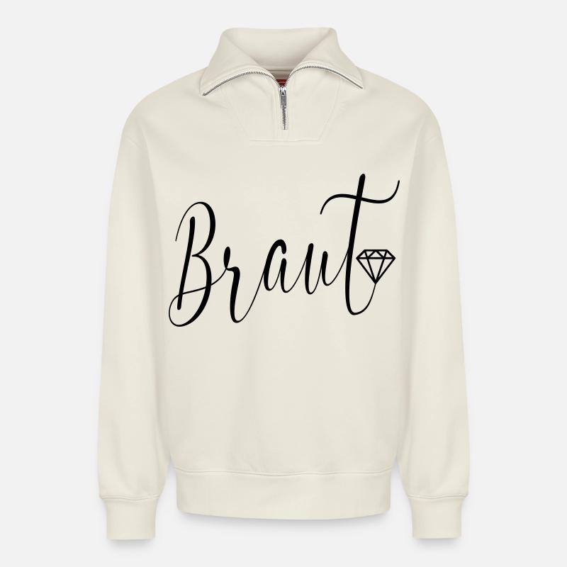 Hochzeit Diamanten Braut - Relaxed Unisex Organic Half Zip Sweatshirt – von SPREAD - Naturweiß
