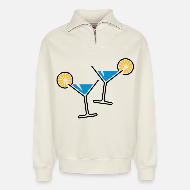 2 Cocktailgläser / Cocktail / Martini + (Hellblau) - Relaxed Unisex Organic Half Zip Sweatshirt – von SPREAD - Naturweiß