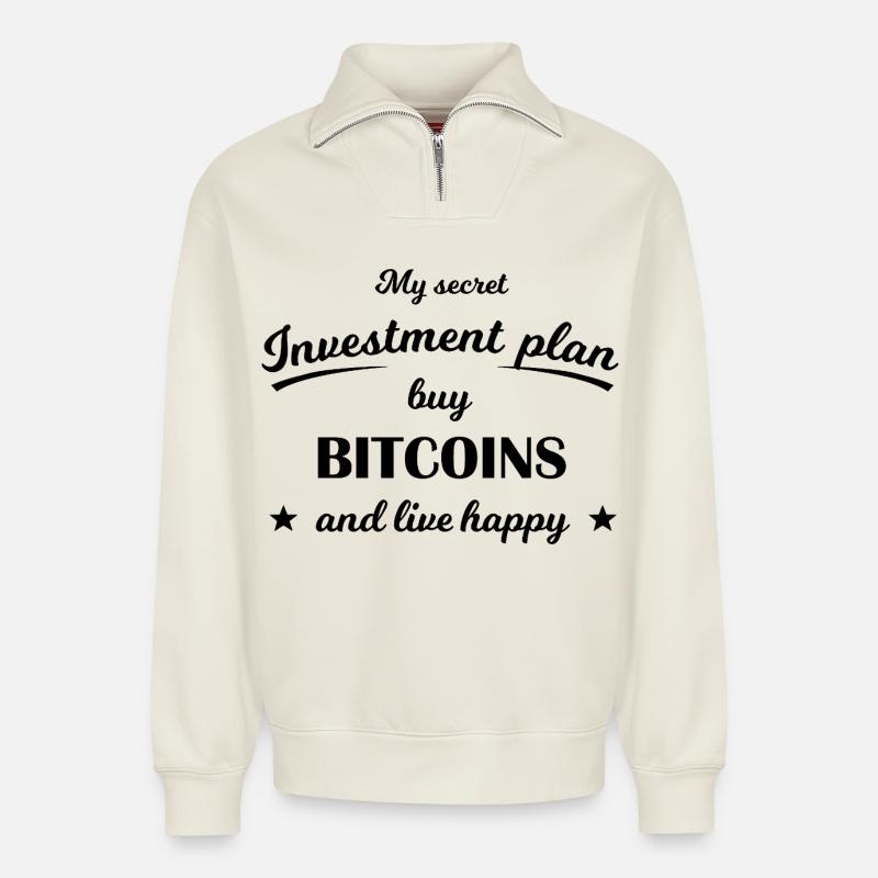 Bitcoin Investment Plan - Relaxed Unisex Organic Half Zip Sweatshirt – by SPREAD - off white