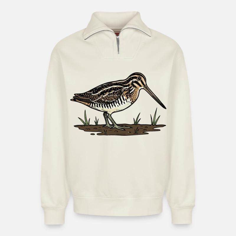 Snipe, Snipe, Tarnvogel - Relaxed Unisex Organic Half Zip Sweatshirt – von SPREAD - Naturweiß