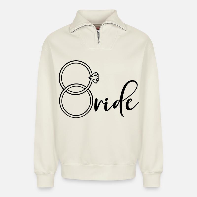Verlobungsring-Braut - Relaxed Unisex Organic Half Zip Sweatshirt – von SPREAD - Naturweiß