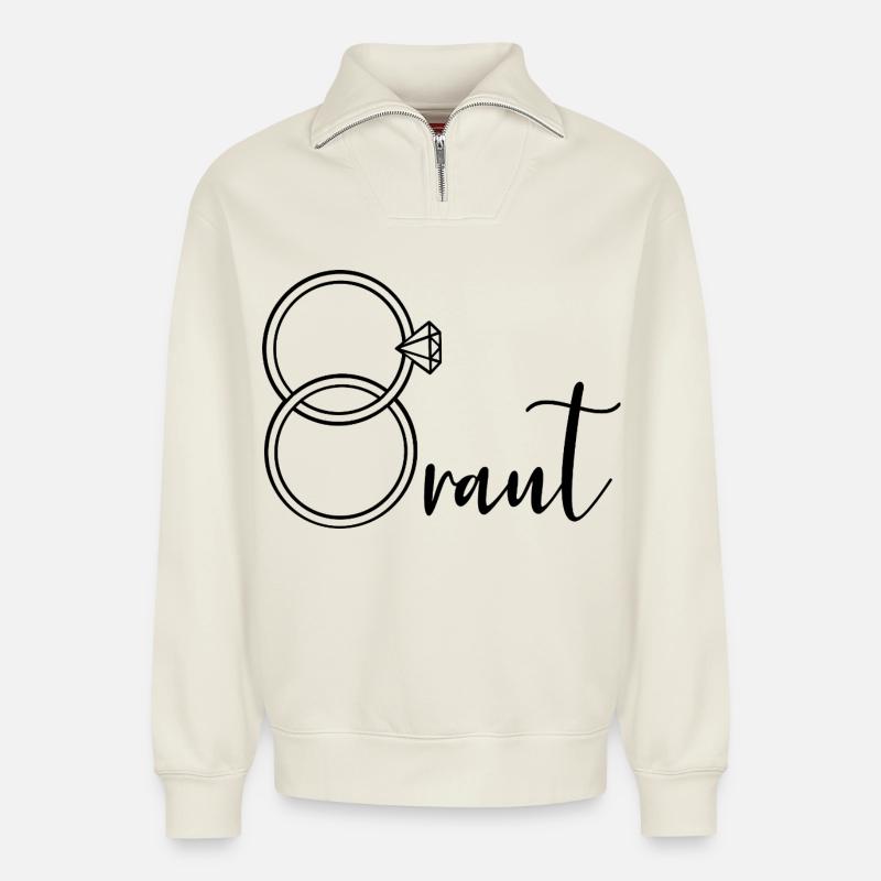 Wedding Bridal Rings - Relaxed Unisex Organic Half Zip Sweatshirt – by SPREAD - off white