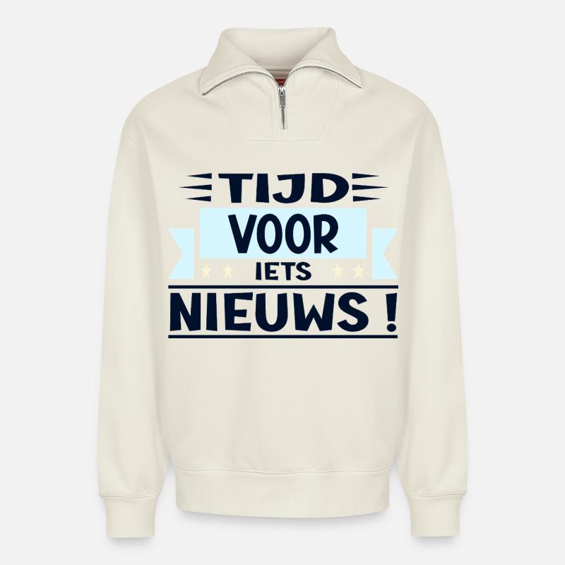 Neuanfang - Relaxed Unisex Organic Half Zip Sweatshirt – von SPREAD - Naturweiß