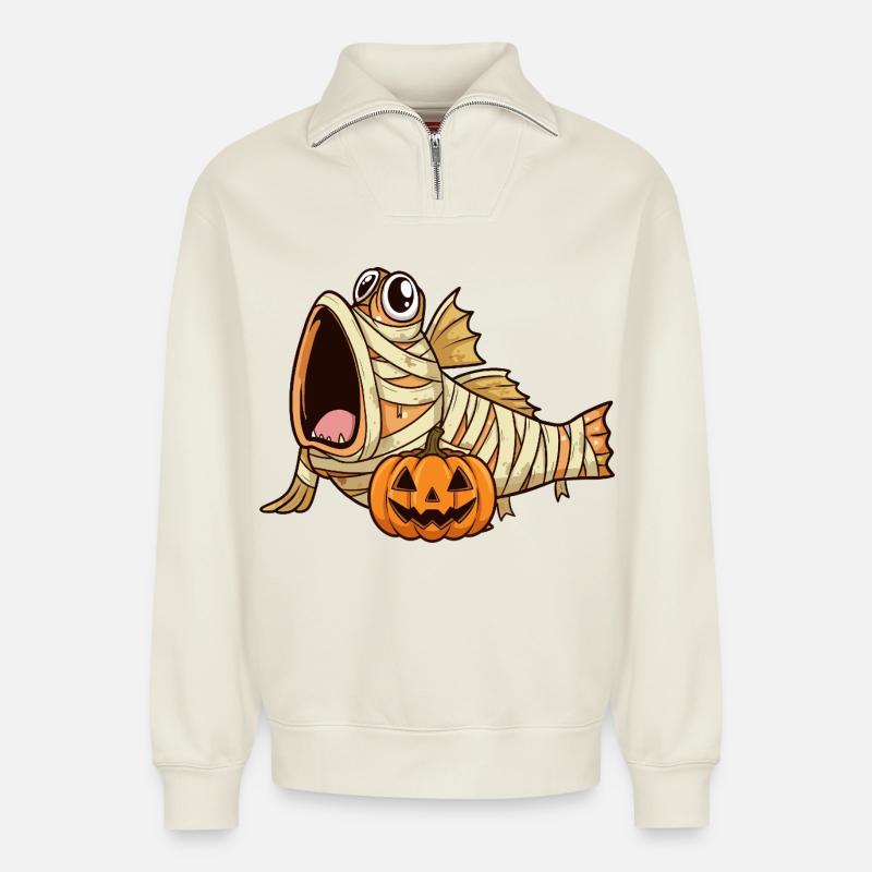 Halloween Schlammspringer - Relaxed Unisex Organic Half Zip Sweatshirt – von SPREAD - Naturweiß