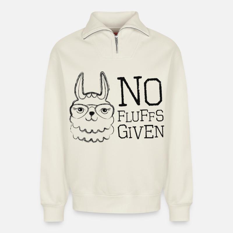  Lama mit Brille No Fluffs Given - Relaxed Unisex Organic Half Zip Sweatshirt – von SPREAD - Naturweiß
