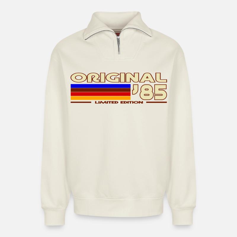 1985 - Relaxed Unisex Organic Half Zip Sweatshirt – von SPREAD - Naturweiß