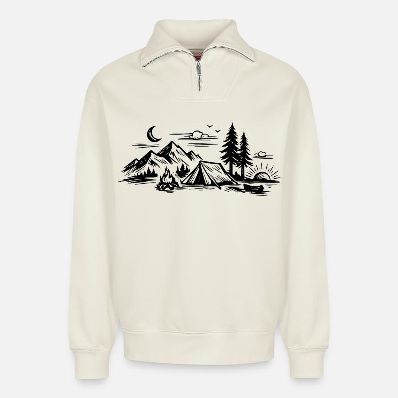 Camping Tent - Relaxed Unisex Organic Half Zip Sweatshirt – by SPREAD - off white