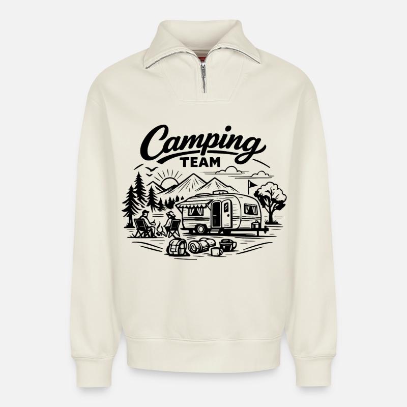 Camping Team Wagen  - Relaxed Unisex Organic Half Zip Sweatshirt – von SPREAD - Naturweiß