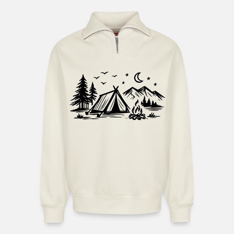 Camping Tent - Relaxed Unisex Organic Half Zip Sweatshirt – by SPREAD - off white