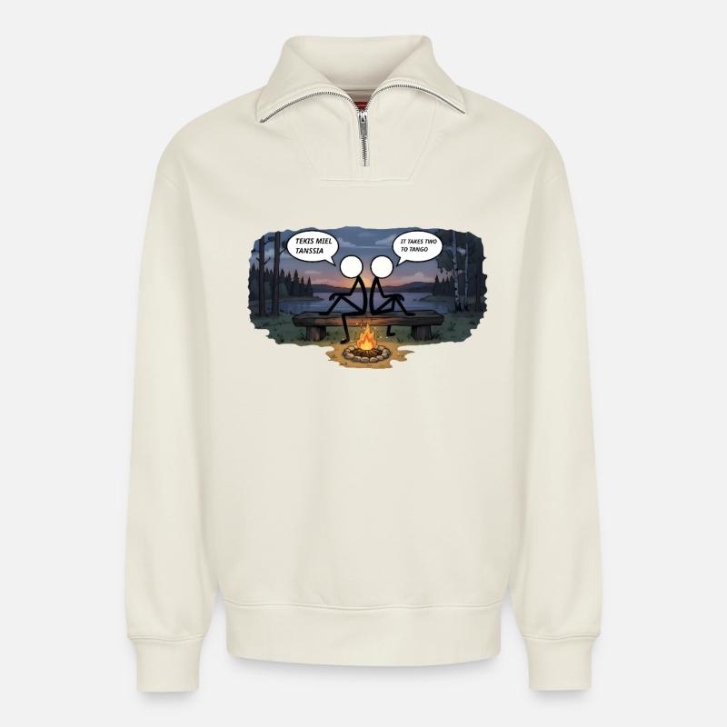 Savo Guys Duo 20 Tango - Relaxed Unisex Organic Half Zip Sweatshirt – von SPREAD - Naturweiß