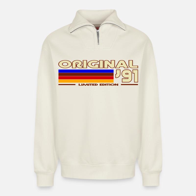 Retro 1991 Rainbow - Relaxed Unisex Organic Half Zip Sweatshirt – von SPREAD - Naturweiß