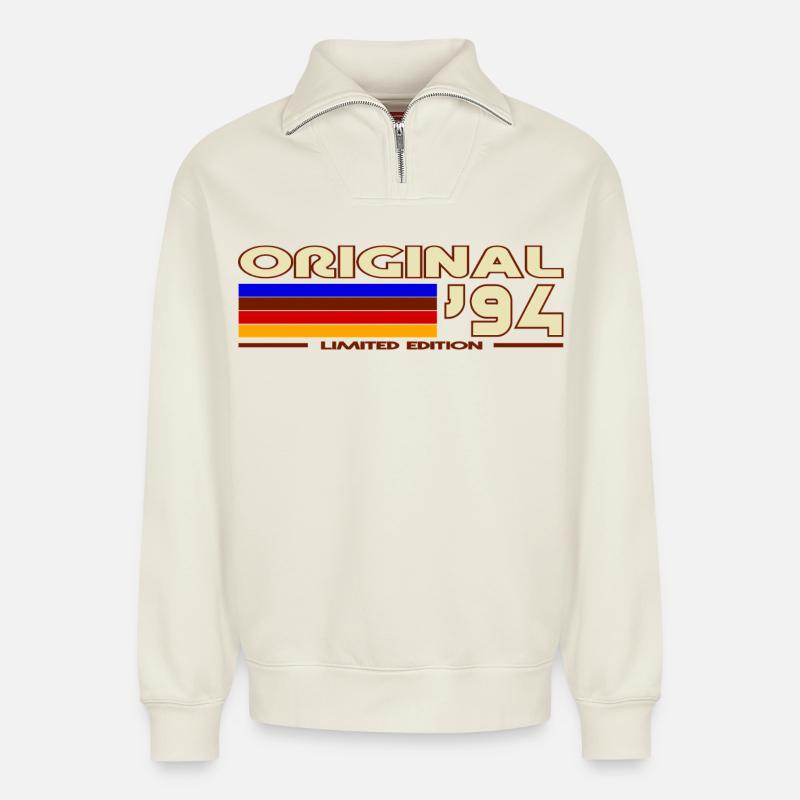 1994 - Relaxed Unisex Organic Half Zip Sweatshirt – von SPREAD - Naturweiß