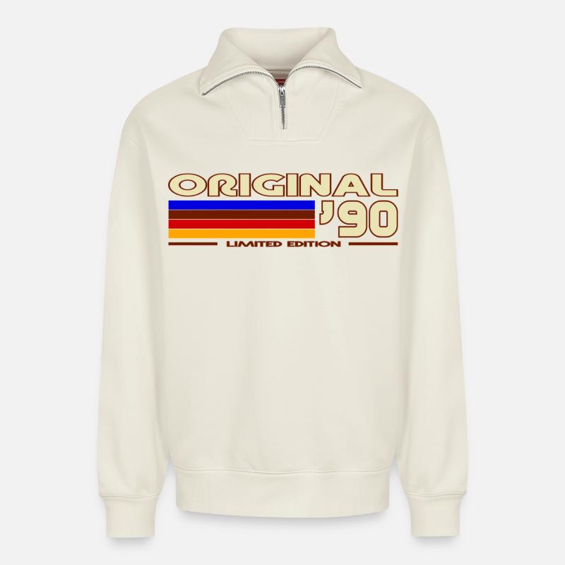 1990 - Relaxed Unisex Organic Half Zip Sweatshirt – by SPREAD - off white