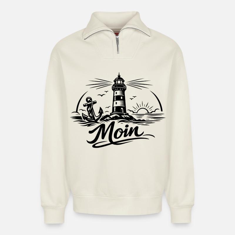 Moin - Relaxed Unisex Organic Half Zip Sweatshirt – von SPREAD - Naturweiß