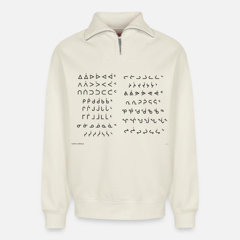Inuktitut-Silben - Relaxed Unisex Organic Half Zip Sweatshirt – von SPREAD - Naturweiß