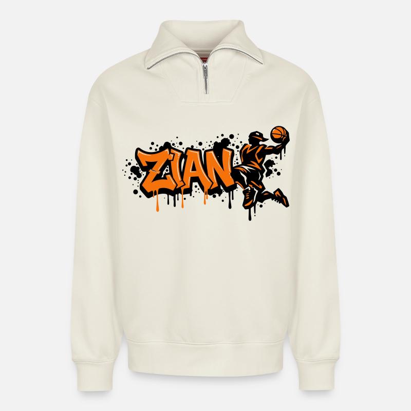 Zian Graffiti Dunk Orange - Relaxed Unisex Organic Half Zip Sweatshirt – von SPREAD - Naturweiß