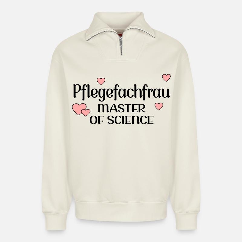 MASTERSTUDIUM PFLEGE - PFLEGEFACHFRAU - Relaxed Unisex Organic Half Zip Sweatshirt – von SPREAD - Naturweiß