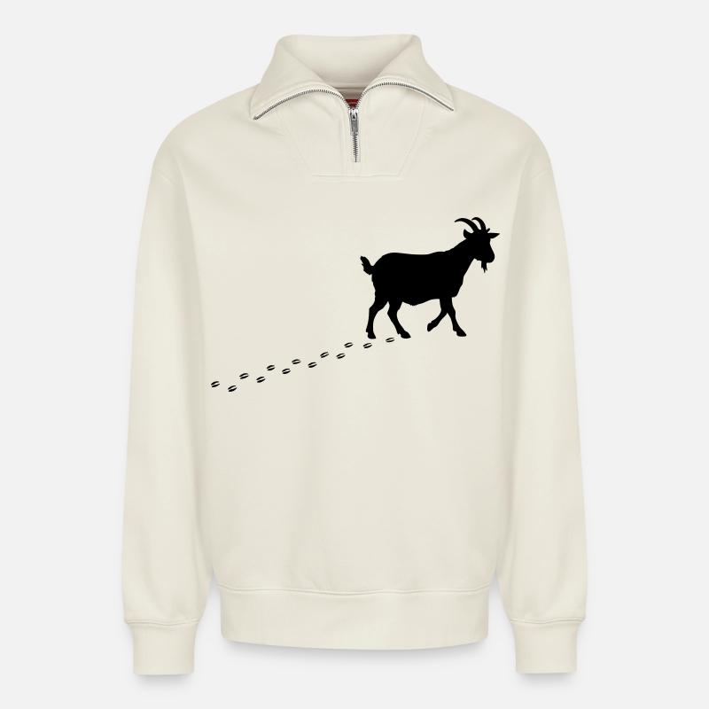 Sabots de Empreintes de Chèvre - Sweat unisexe décontracté en coton biologique à demi-zip – de SPREAD - blanc cassé
