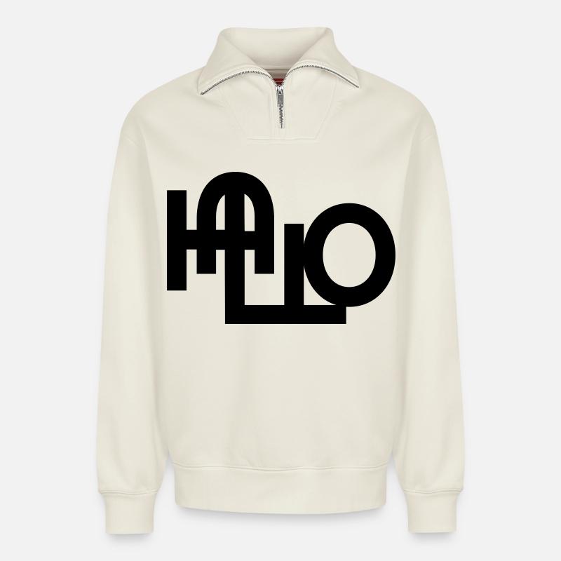 Hello welcome - Relaxed Unisex Organic Half Zip Sweatshirt – by SPREAD - off white