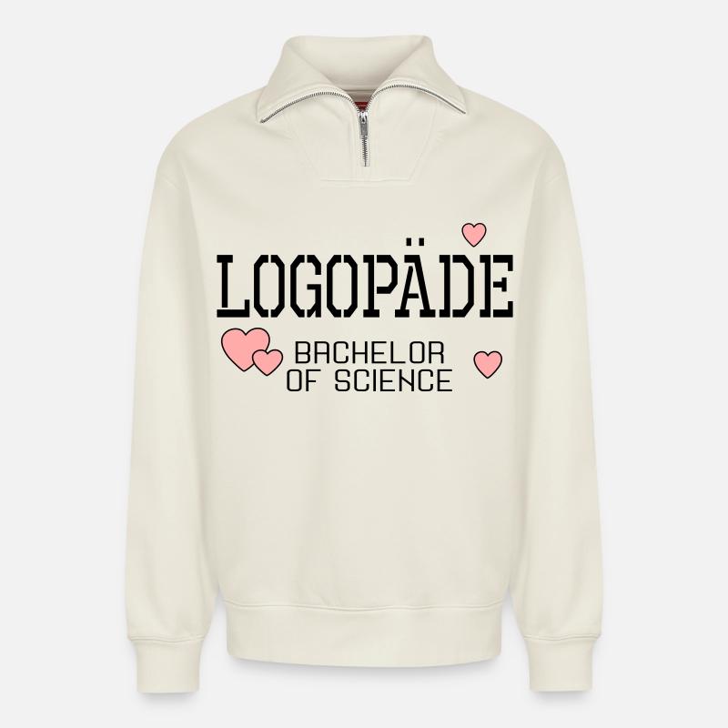 Logopäde Bachelor-Studium Logopädie - Relaxed Unisex Organic Half Zip Sweatshirt – von SPREAD - Naturweiß