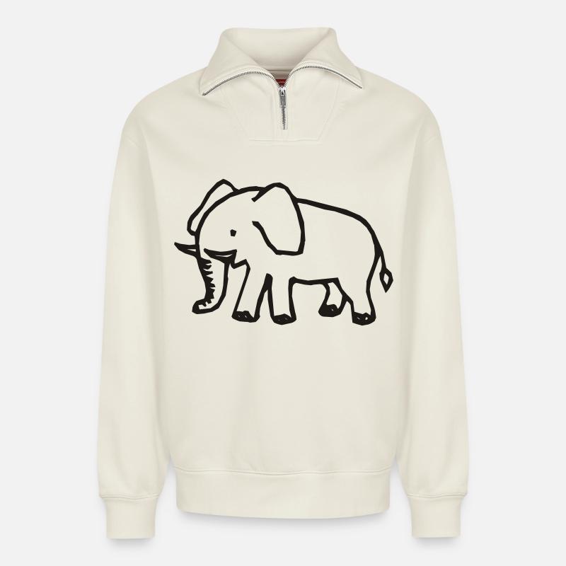 Éléphant - Sweat unisexe décontracté en coton biologique à demi-zip – de SPREAD - blanc cassé