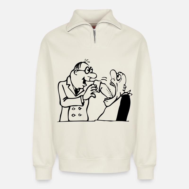 Dentiste - Sweat unisexe décontracté en coton biologique à demi-zip – de SPREAD - blanc cassé