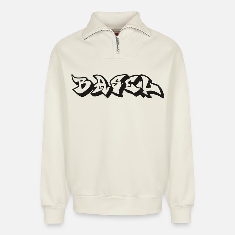 Basel - Relaxed Unisex Organic Half Zip Sweatshirt – von SPREAD - Naturweiß